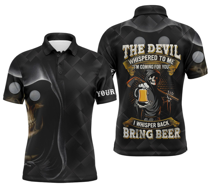 FUNSTUFFPRINT  Black golf skull reaper Men golf polo shirts custom name the devil whispered to me  Polo Shirt Size S-5XL