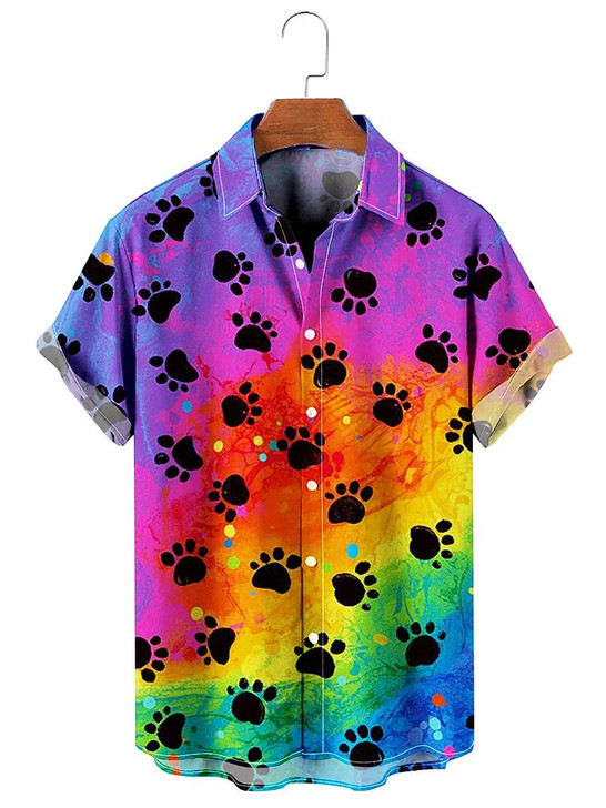 Rainbow Of Paw Print Hawaiian Shirt, Hawaiian Shirt for men, Gift for dog lover