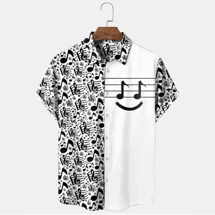 Resort Casual Note Pattern Short Sleeve Shirt, guitar aloha shirt, Gift for Guitar lover