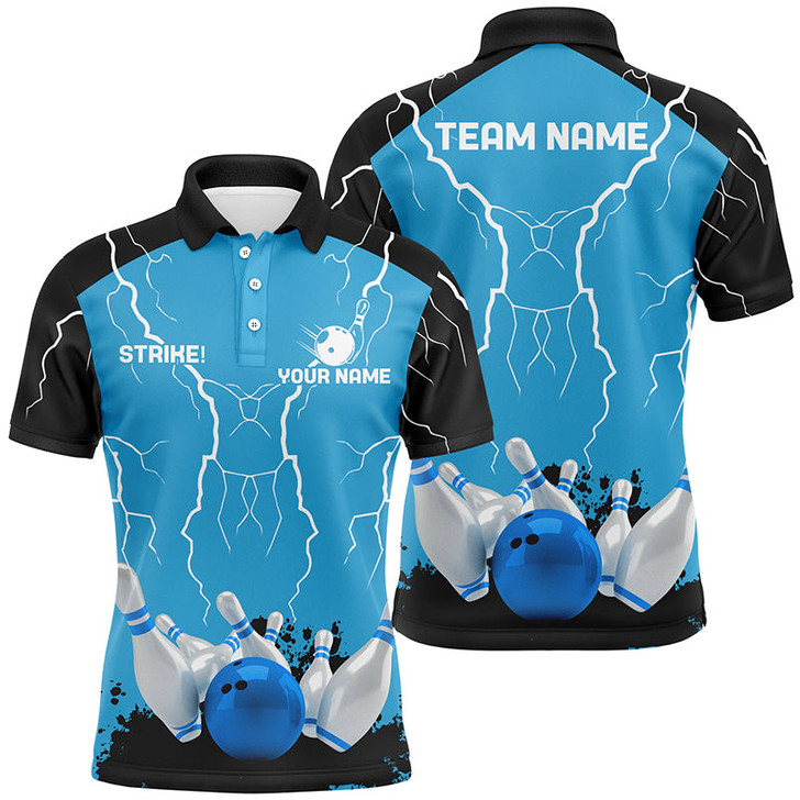 FUNSTUFFPRINT Mens polo bowling shirt Custom bowling strike lightning storm thunder  Polo Shirt Size S-5XL