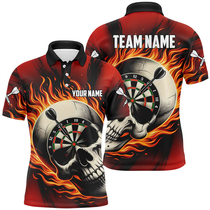 FUNSTUFFPRINT Flaming Dart Skull Darts Polo Shirts For Men Customized Darts Shirts For Team Dart  Polo Shirt Size S-5XL