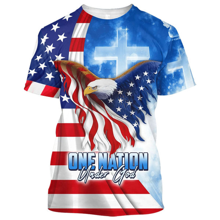 FUNSTUFFPRINT Eagle American One Nation Under God 3d All Over Print Shirt - Christian 3d Shirts For Men Women 3D T-shirt