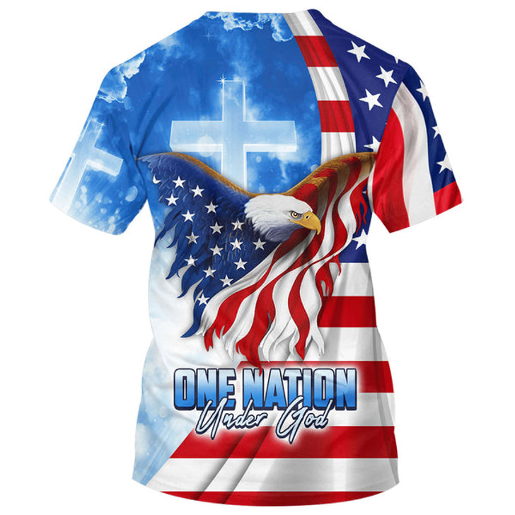 FUNSTUFFPRINT Eagle American One Nation Under God 3d All Over Print Shirt - Christian 3d Shirts For Men Women 3D T-shirt