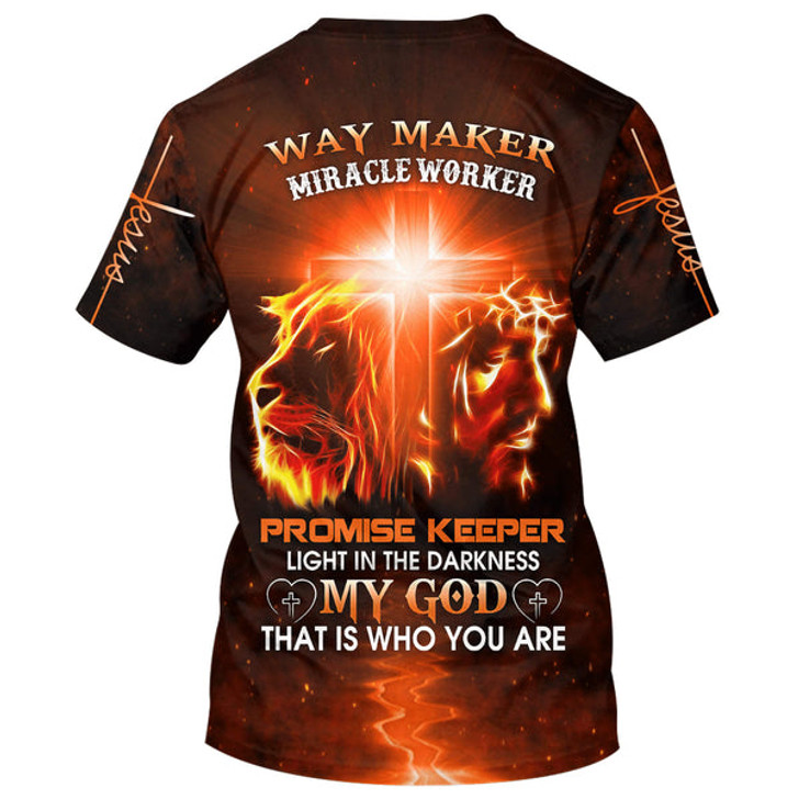 FUNSTUFFPRINT Jesus And Lion Way Maker Miracle Worker Promise Keeper Light 3d All Over Print Shirt - Christian 3d Shirts For Men Women 3D T-shirt