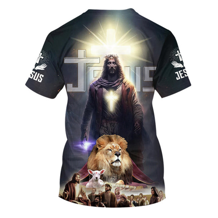 FUNSTUFFPRINT Jesus Christ Lion And Lamb 3d All Over Print Shirt - Christian 3d Shirts For Men Women 3D T-shirt