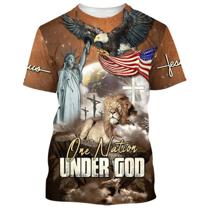 FUNSTUFFPRINT One Nation Under God Eagle And Jesus Patriotic 3d Shirts - Christian T Shirts For Men And Women 3D T-shirt