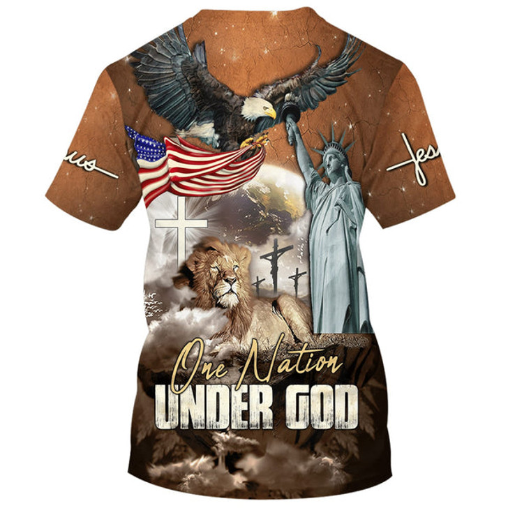 FUNSTUFFPRINT One Nation Under God Eagle And Jesus Patriotic 3d Shirts - Christian T Shirts For Men And Women 3D T-shirt