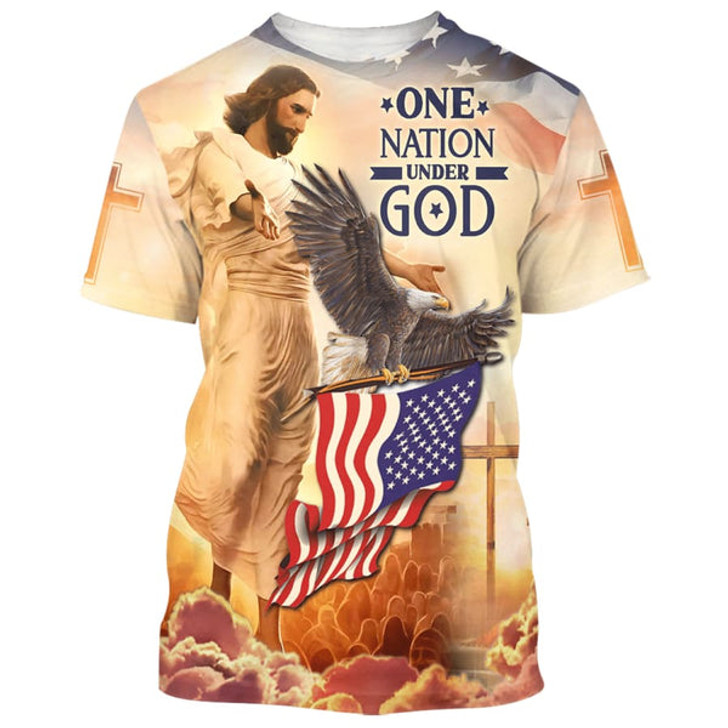 FUNSTUFFPRINT One Nation Under God Jesus Eagle 3d Shirts - Christian T Shirts For Men And Women 3D T-shirt