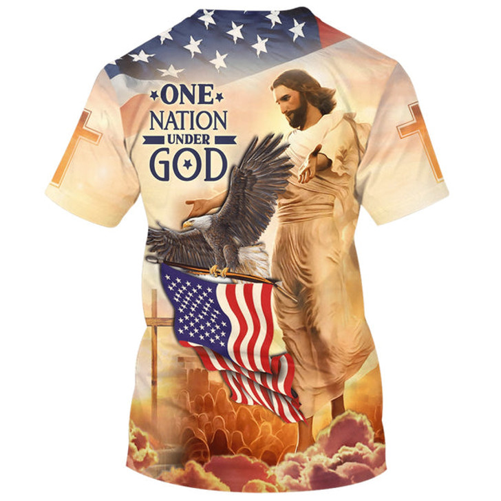 FUNSTUFFPRINT One Nation Under God Jesus Eagle 3d Shirts - Christian T Shirts For Men And Women 3D T-shirt