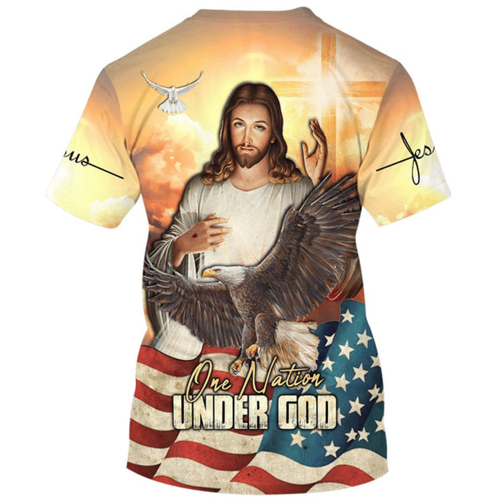 FUNSTUFFPRINT One Nation Under God Jesus Eagle American Flag 3d Shirts - Christian T Shirts For Men And Women 3D T-shirt