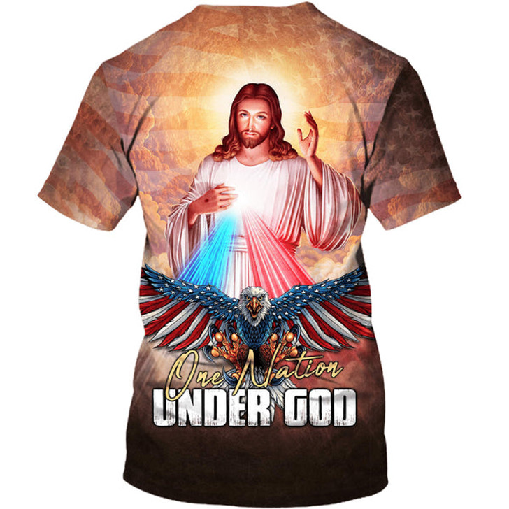 FUNSTUFFPRINT One Nation Under God Shirts - Jesus And American Eagle 3d Shirts - Christian T Shirts For Men And Women 3D T-shirt