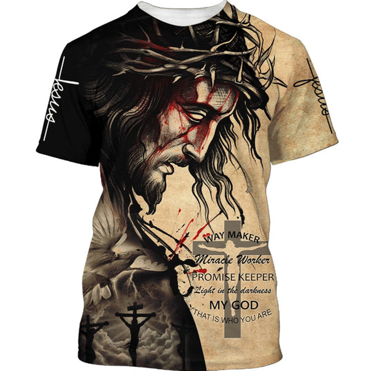 FUNSTUFFPRINT Jesus Christ Way Maker Miracle Worker 3d Shirts - Christian T Shirts For Men And Women 3D T-shirt