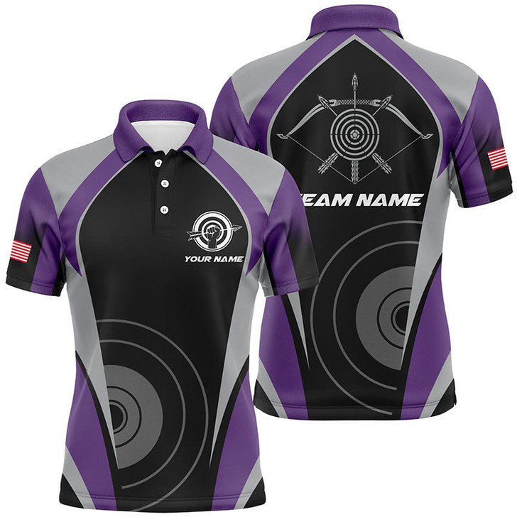 FUNSTUFFPRINT Personalized Purple Archery Jerseys Polo Shirts For Men Best Custom Archery Uniform For Team   Polo Shirt Size S-5XL