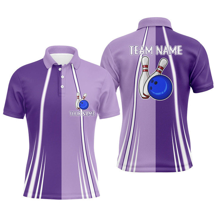 FUNSTUFFPRINT Personalized Purple Retro Bowling   Polo Shirt Size S-5XL