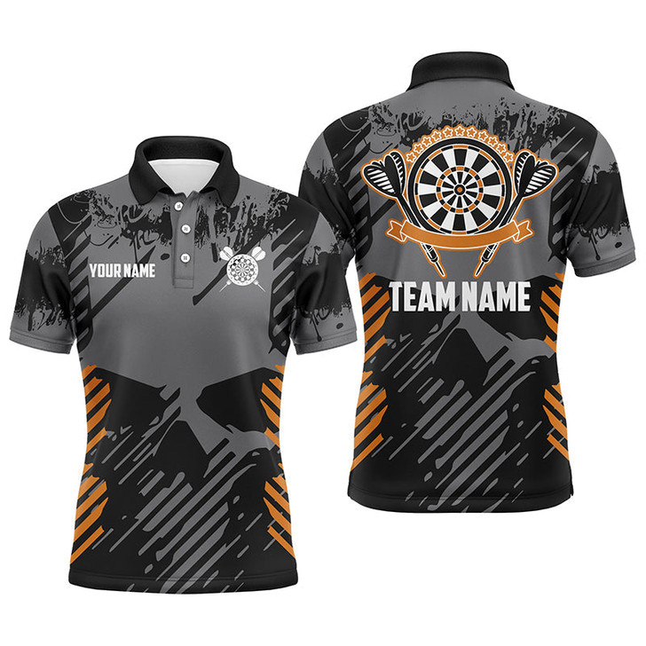 FUNSTUFFPRINT  Grey Grunge Orange Skull Mens Darts  Polo Shirt Size S-5XL