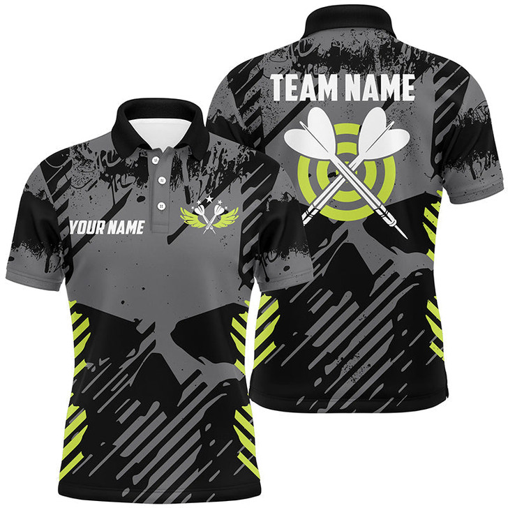 FUNSTUFFPRINT  Darts Grey Skull Grunge Style Custom Men Darts    Polo Shirt Size S-5XL