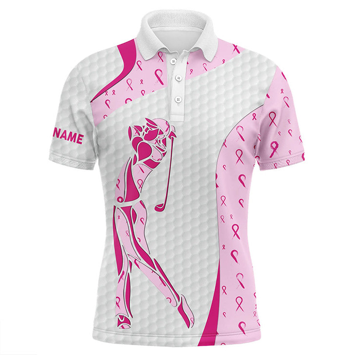 FUNSTUFFPRINT  Personalized pink ribbon pattern breast cancer polo shirts for mens, custom breast cancer golf  Polo Shirt Size S-5XL