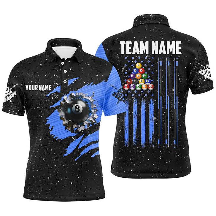 FUNSTUFFPRINT Customized Grunge American Flag 8 Ball Pool Men Billiard   Polo Shirt Size S-5XL