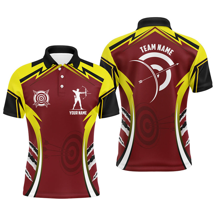 FUNSTUFFPRINT Personalized Red Yellow Archery Games Tournament Men Polo Shirts Custom Archery   Polo Shirt Size S-5XL