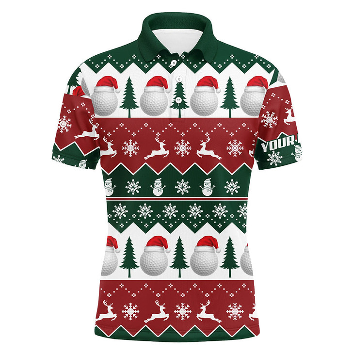 FUNSTUFFPRINT Golf Santa Merry Christmas Tree Snow Mens Polo Shirt Customized Christmas Golf Gifts For Men   Polo Shirt Size S-5XL