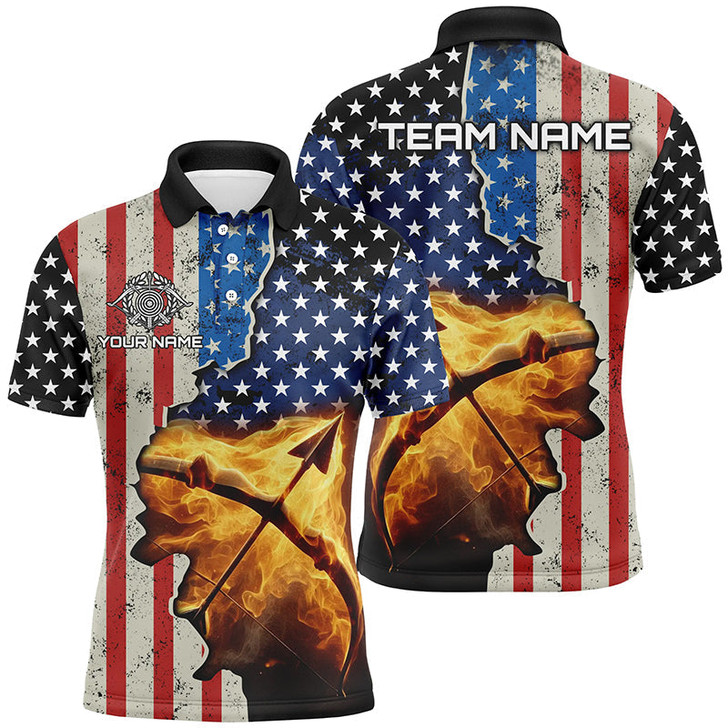 FUNSTUFFPRINT Personalized US Flag Archery Bow And Arrow Fire   Polo Shirt Size S-5XL