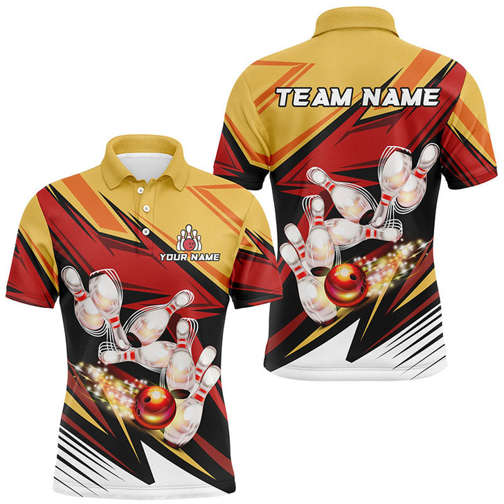 FUNSTUFFPRINT Yellow and Red Camo Bowling   Polo Shirt Size S-5XL