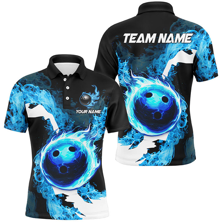 FUNSTUFFPRINT  Blue Flame Fire Bowling Shirts for Men Custom Bowling  Polo Shirt Size S-5XL