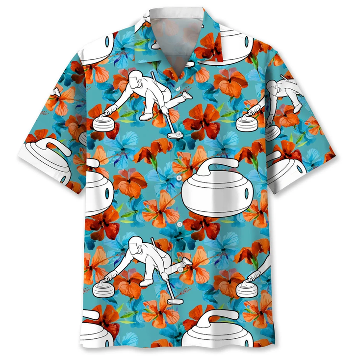 Curling Hawaiian Nature Hawaiian Shirt, 3D Printed Curling Sport Hawaii Shirt
