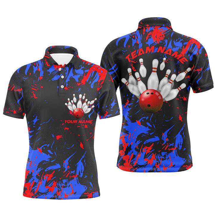 FUNSTUFFPRINT Blue And Red Camo Bowling Team Shirts Custom Men Polo Shirts Bowling League Shirts   Polo Shirt Size S-5XL