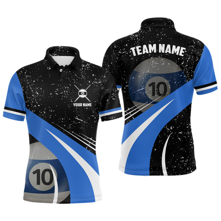 FUNSTUFFPRINT   10 Ball Pool Billiard Jerseys Grunge Style Custom Men Billiard  Polo Shirt Size S-5XL