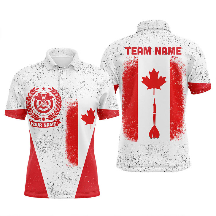 FUNSTUFFPRINT Grunge Canada Flag Men Darts Polo Shirt Custom Patriotic Darts Shirt For Men Dart  Polo Shirt Size S-5XL