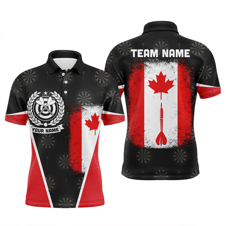 FUNSTUFFPRINT Retro Canada Flag Men Darts Polo Shirt Custom Patriotic Darts   Polo Shirt Size S-5XL