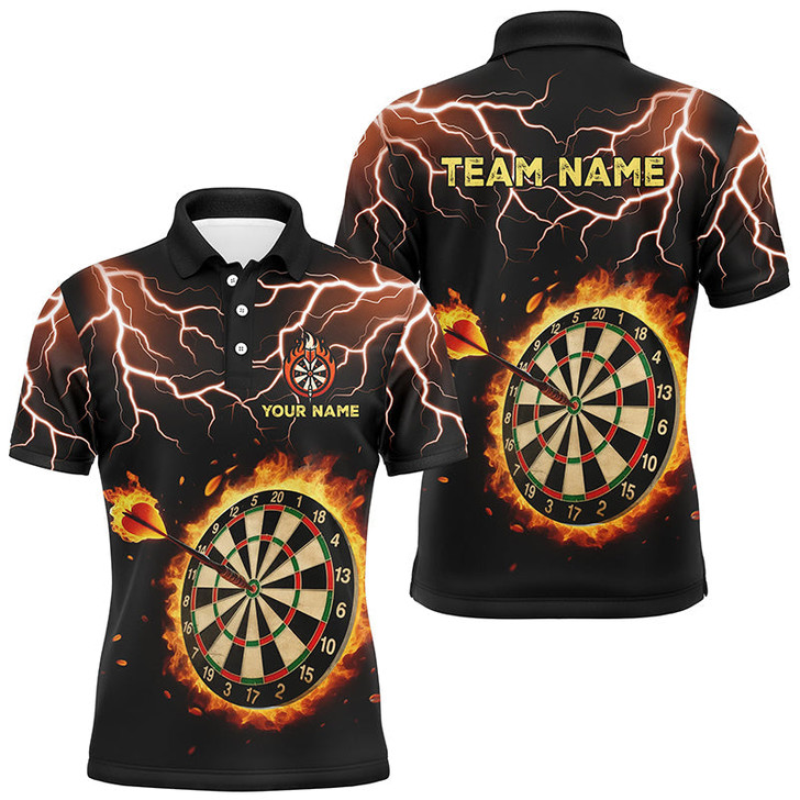 FUNSTUFFPRINT  Personalized Fire Darts Board Thunder Lightning Custom Men Dart  Polo Shirt Size S-5XL