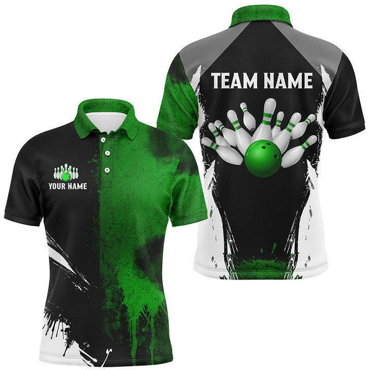 FUNSTUFFPRINT Black and Green Bowling   Polo Shirt Size S-5XL