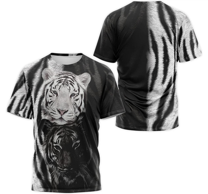 FUNSTUFFPRINT Personalized T-Shirt, Hoodie - White Tiger Couple 3D Printed 3D T-shirt