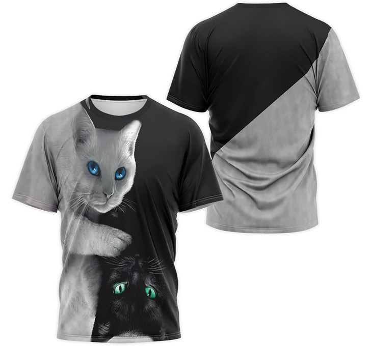 FUNSTUFFPRINT Personalized T-Shirt, Hoodie - Lunisolar White Cat Cat 3D Printed 3D T-shirt