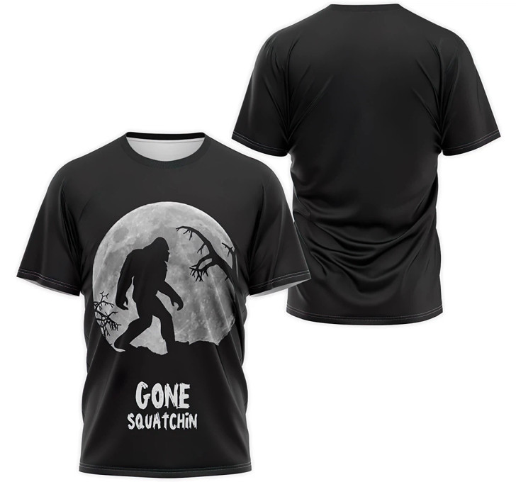 FUNSTUFFPRINT Personalized T-Shirt, Hoodie - Bigfoot Gone Squachin Moon 3D Printed 3D T-shirt