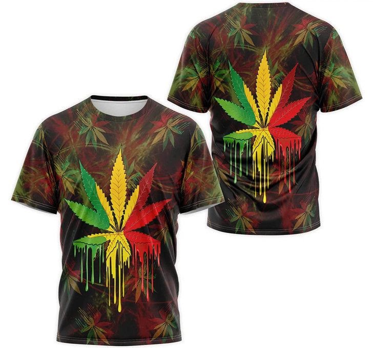 FUNSTUFFPRINT Personalized T-Shirt, Hoodie - Red Blue Green Cannabis Weed Painting 3D Printed 3D T-shirt