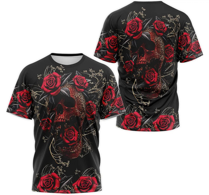 FUNSTUFFPRINT Personalized T-Shirt, Hoodie - Skull Rose Flower Pattern 3D Printed 3D T-shirt