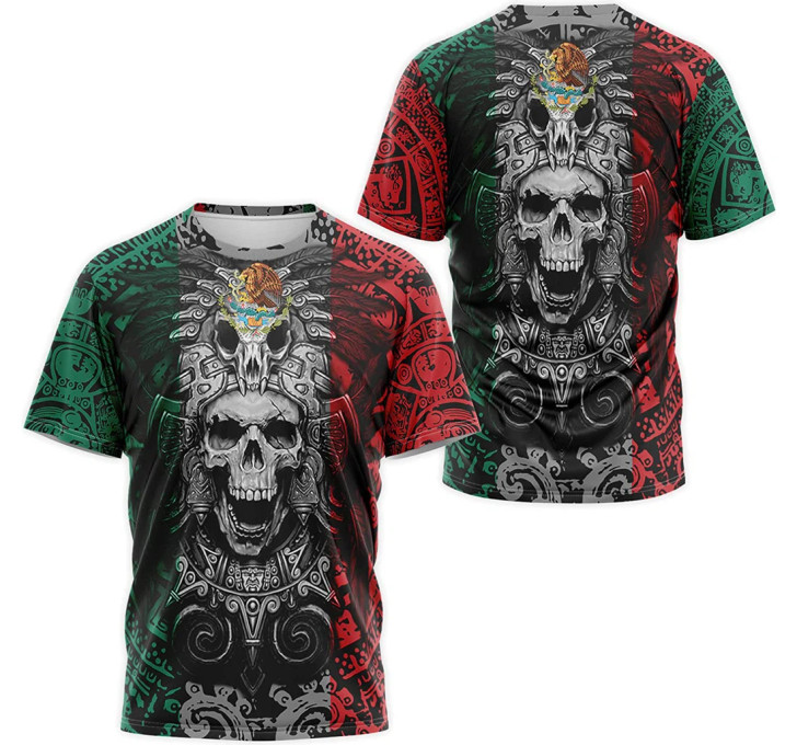 FUNSTUFFPRINT Personalized T-Shirt, Hoodie - Mexico Coat Of Arms Skull Aztec Mayan Warrior Pattern 3D Printed 3D T-shirt