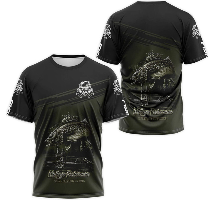 FUNSTUFFPRINT Personalized T-Shirt, Hoodie - Go Fishing Reaper Walleye Fisherman Dominate The Water 3D Printed 3D T-shirt