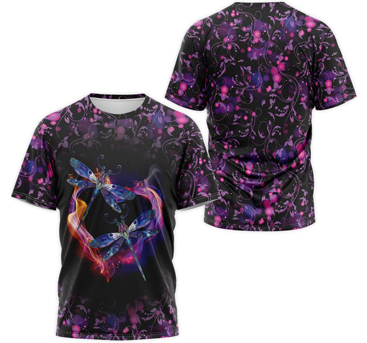 FUNSTUFFPRINT Personalized T-Shirt, Hoodie - Dragonfly Heart Purple Tropical Floral 3D Printed 3D T-shirt