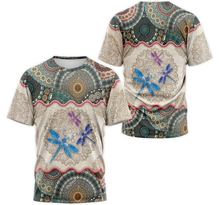 FUNSTUFFPRINT Personalized T-Shirt, Hoodie - Dragonfly Floral Mandala 3D Printed 3D T-shirt