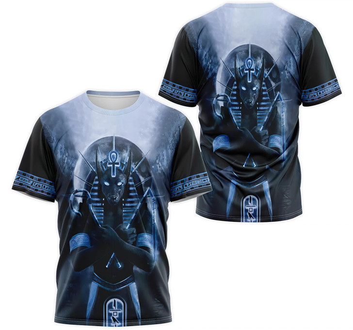 FUNSTUFFPRINT Personalized T-Shirt, Hoodie - Anubis God Blue Ancient Egypt Hieroglyphic Weighing Of The Heart Nekhakha 3D Printed 3D T-shirt