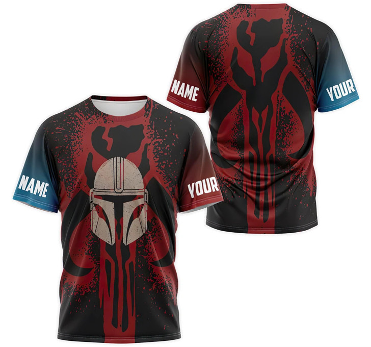 FUNSTUFFPRINT T-Shirt, Hoodie - Custom Name Red Mandalorian 3D Printed 3D T-shirt