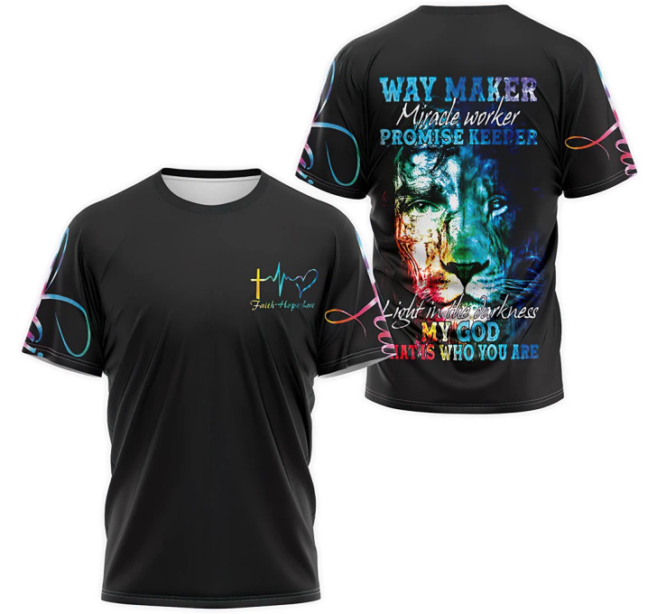 FUNSTUFFPRINT Personalized T-Shirt, Hoodie - Cardiogram Jesus Lion Faith Hope Love Way Maker Miracle Worker Promise Keeper Light In The Darkness 3D Printed 3D T-shirt