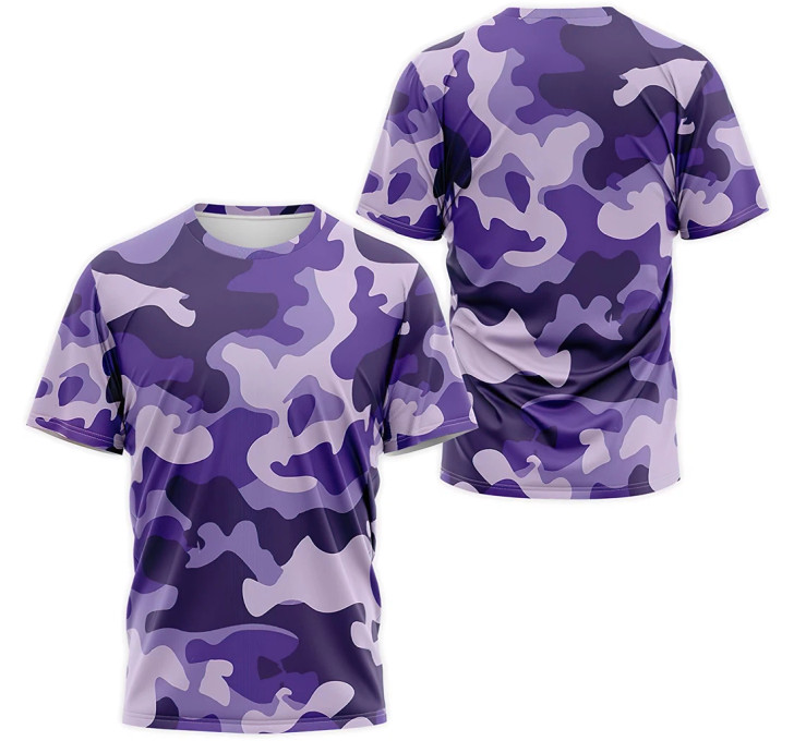 FUNSTUFFPRINT Personalized T-Shirt, Hoodie - Military Army Purple Camo 3D Printed 3D T-shirt