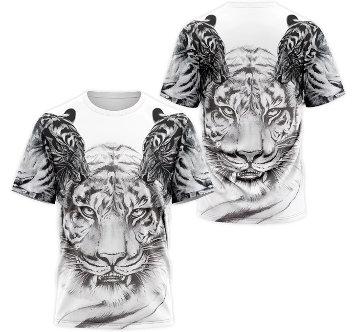 FUNSTUFFPRINT Personalized T-Shirt, Hoodie - Rose Flower Tiger Face 3D Printed 3D T-shirt