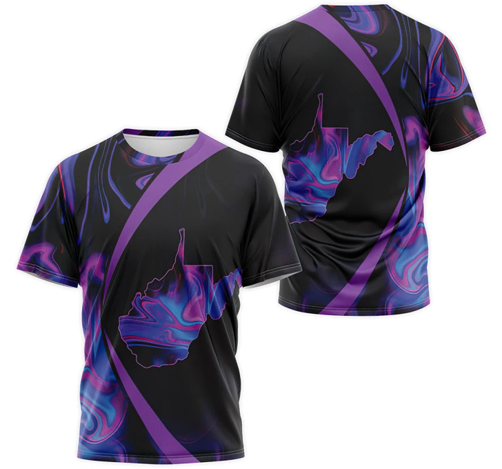 FUNSTUFFPRINT Personalized T-Shirt, Hoodie - Purple Gradient West Virginia Flag Map 3D Printed 3D T-shirt
