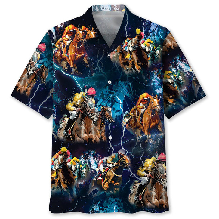 Horse Racing Tropical Color Hawaiian Shirt, Gift for Horse Lover, Horse Beach Hawaii Shirt
